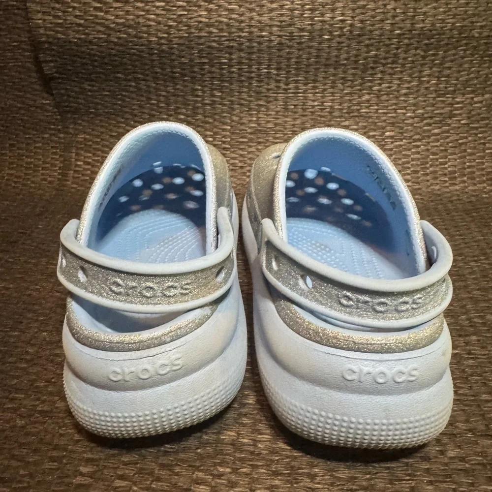 CROCS Baby Blue with Glitter and Platform Sole